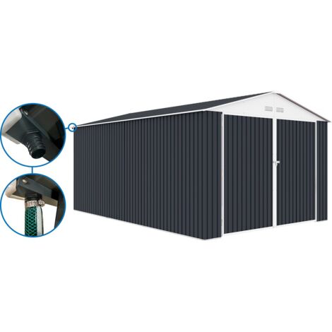 Habitat Et Jardin – Garage métal Houston 15,36 m² – Dimensions L 4,80 x l 3,20 x h 2,35 m – Gouttière incluse – Résistance au vent 15m/s