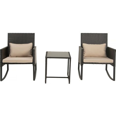Habitat Et Jardin – Salon de jardin à bascule 2 places en résine tressée noire – Fauteuils confortables – Table basse assortie – Résistance à l'antirouille (1/4)