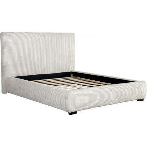 Habitat Et Jardin – Lit double en velours côtelé 180 x 200 cm – Beige – Structure en bois robuste – Sommier inclus pour soutien optimal (1/4)