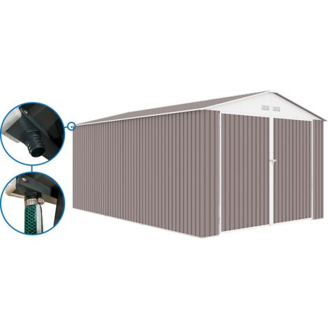 Habitat Et Jardin – Garage métal 18,56m² avec gouttière – Dimensions L 5,70 x l 3,10 m – Résistance au vent 15 m/s – Installation simple et rapide