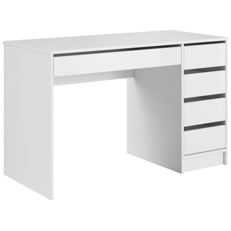 Mirjan24 – Bureau droit blanc 120x55cm avec 5 tiroirs – Panneaux mélaminés résistants aux rayures – Montage modulable pour espace optimisé