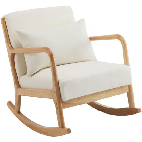 Habitat Et Jardin – Fauteuil à bascule scandinave en bouclette beige – Structure en bois d'hévéa – Dimensions 64.5 x 81 x 80 cm – Confort ergonomique
