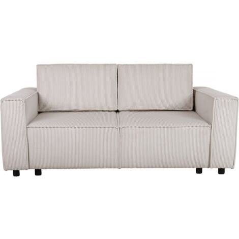 Habitat Et Jardin – Canapé droit convertible velours côtelé 2 places – Dimensions 178 x 88 x 86 cm – Coffre de rangement – Beige (1/4)