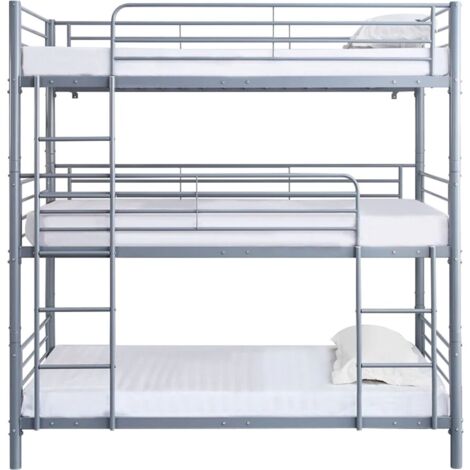 Habitat Et Jardin – Lit superposé en métal triple 90 x 190 cm – Résistant aux chocs – Pour espaces limités – Design minimaliste gris