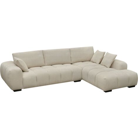 Habitat Et Jardin – Canapé d'angle Monceau 3 places en tissu chenille beige – Dimensions 307x207 cm – Assise confortable avec 6 coussins – Design élégant et durable (1/4)