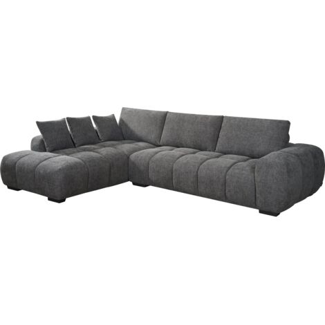 Habitat Et Jardin – Canapé d'angle Monceau 3 places – Tissu chenille gris – Dimensions 307 x 207 x 82 cm – Dossier 45 cm – Poids max 360 kg