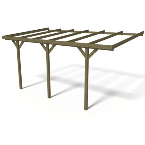 Habitat Et Jardin – Carport bois adossé voiture Solar 2 – Pin traité autoclave III – 3 poteaux 9 x 9 cm – Dimensions 300 x 454 x 245 cm