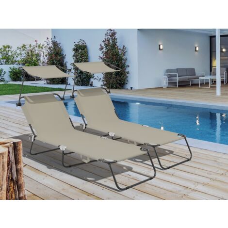 Lot De 2 Chaises Longues Vounot Avec Pare-Soleil – Textilène, Inclinable 4 Positions, Parasol + Range-Magazines, 110 Kg