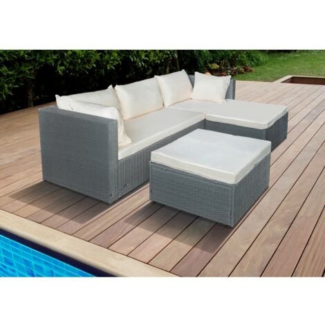 Salon de jardin bas en résine tressée "Diya" 3 places - Gris et beige