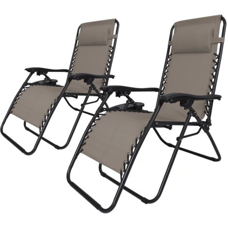 Lot de 2 Fauteuils de jardin inclinable zéro gravité "Sintra" - Taupe