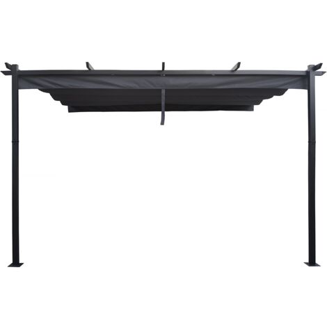 Habitat Et Jardin – Pergola adossée aluminium 3 x 4 m – Toit rétractable – Résistante à l'eau et anti-uv – Fixation murale pour stabilité accrue (1/4)