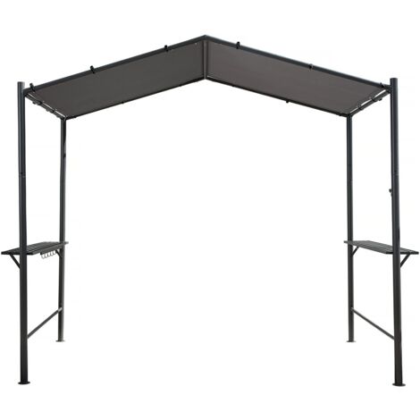Habitat Et Jardin – Pergola tonnelle pour barbecue 277 x 149 x 232 cm – Métal traité UV et rouille – Couleur anthracite – Barre stabilisatrice incluse