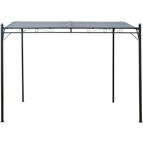 Habitat Et Jardin – Pergola inclinée en métal 3 x 2,5 m – Toile grise anti-uv – Structure robuste et anti-rouille – Évacuation optimale de l'eau (1/4)