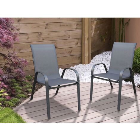 Alice's Garden Lot De 2 Fauteuils Relax Patrick - Textilène Pliables Multi-Positions Gris