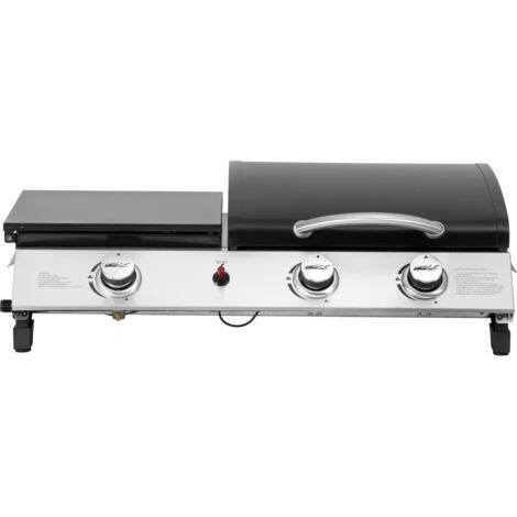 Habitat Et Jardin – Plancha à gaz 3 brûleurs 7,5 kW – Couvercle inclus – Surface de cuisson 79 x 49 cm – Allumage rapide – Métal noir (1/4)