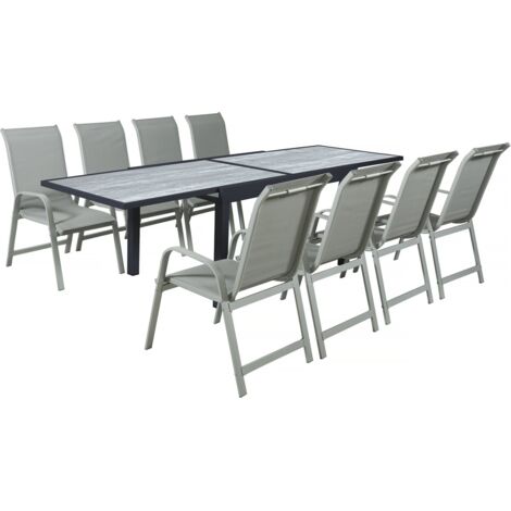 Salon de jardin repas en aluminium extensible "Lagos" - 140/280 x 90 x 76 cm - 8 places - Gris clair (1/4)