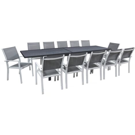 Salon de jardin repas extensible "Lagos" - 200/320 x 105 x 76 cm - 12 places - Gris foncé (1/4)