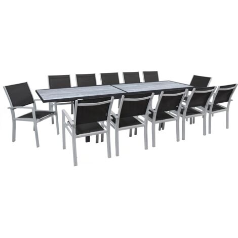 Salon de jardin repas extensible "Lagos" - Table extensible 200/320 x 105 x 76 cm - 12 chaises - Noir (1/4)
