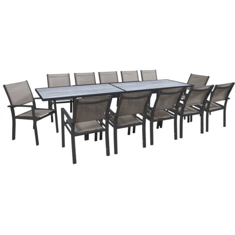 Salon de jardin repas extensible "Lagos" - 200/320 cm - Taupe - 12 places (1/4)