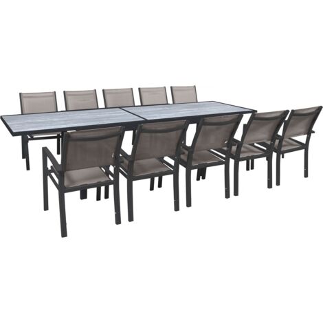 Salon de jardin repas extensible "Lagos" - 200/320 x 105 x 76 cm - Taupe - 10 places (1/4)
