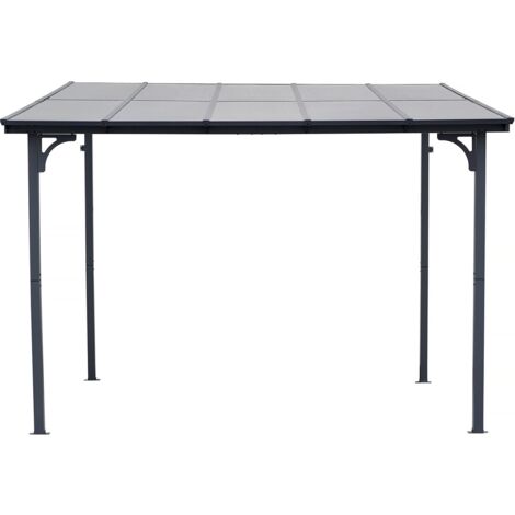 Habitat Et Jardin – Pergola adossée Marvin 304 x 298 cm – Aluminium gris foncé – Résistante à l'eau et aux UV – Hauteur modulable 191/243 cm (1/4)