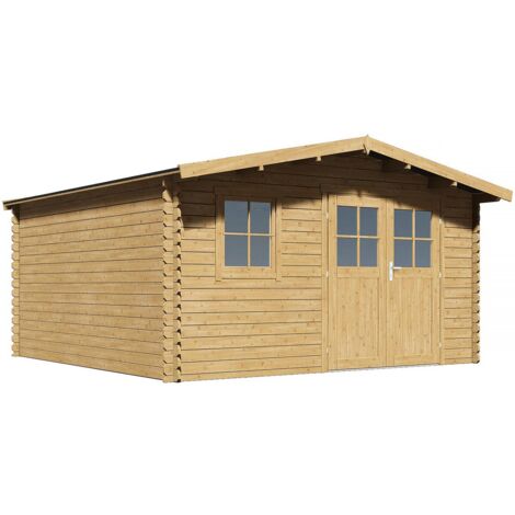 Habitat Et Jardin – Abri de jardin bois 19 m² – Épaisseur 28 mm – Dimensions extérieures 430 x 413 cm – Toit traditionnel avec portes vitrées (1/4)