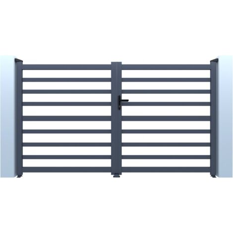 Portail aluminium ajouré "Martin" - 340 x 180 cm - Gris (1/4)