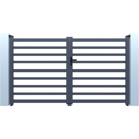 Portail aluminium ajouré "Martin" - 300 x 180 cm - Gris (1/4)
