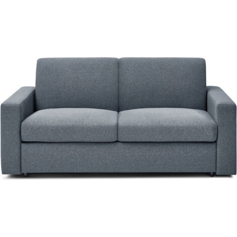 Canapé Convertible 2 Places – Tissu Gris, Mousse Mémoire De Forme, Lit Banquette