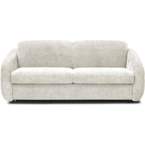 Habitat Et Jardin – Canapé convertible express 3 places en tissu texturé beige – Dimensions 202 x 107 x 85 cm – Couchage 190 x 143 cm – Supporte 240 kg (1/4)