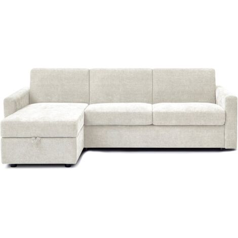 Habitat Et Jardin – Canapé d'angle réversible convertible express 3 places – Tissu beige – Dimensions 240 x 99/161 x 83 cm – Couchage 190 x 120 cm (1/4)