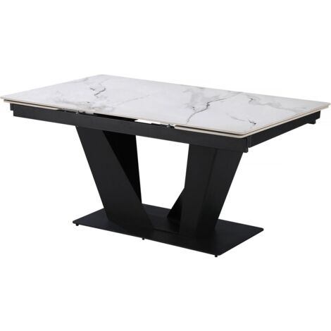 Table à manger extensible en céramique - 160/240 cm - 6 à 10 personnes "Nova" - Blanc marbré gris (1/4)