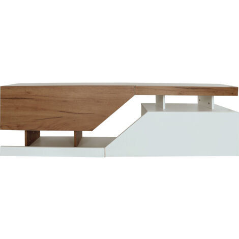 Banc TV design moderne Ceelias 160x46x35 cm blanc et bois foncé
