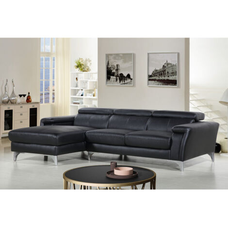 Canapé convertible ENTOURAGE d'angle avec méridienne gauche éco-cuir noir