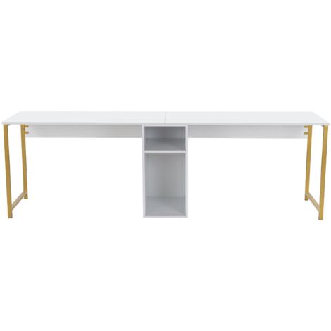 Bureau en bois "Twin Study Desk" - 240 x 60 x 74 cm - Or blanc (1/4)