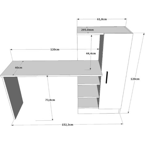 Bureau en bois "CT2" - 152 x 40 x 120 cm - Pin atlantique Blanc (1/4)
