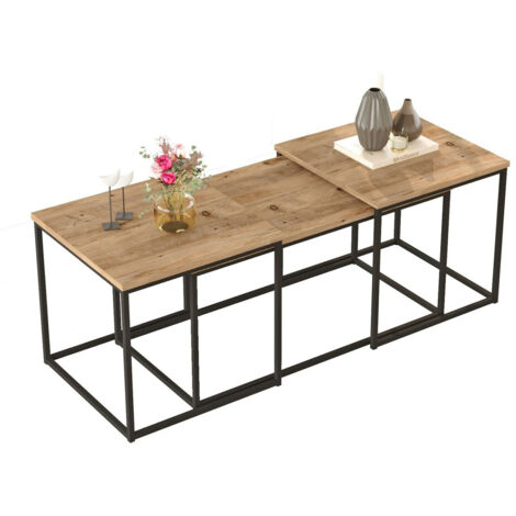 Lot de 3 tables basse en bois "VG9" - 90 x 45 x 44 cm - Pin Atlantique (1/5)