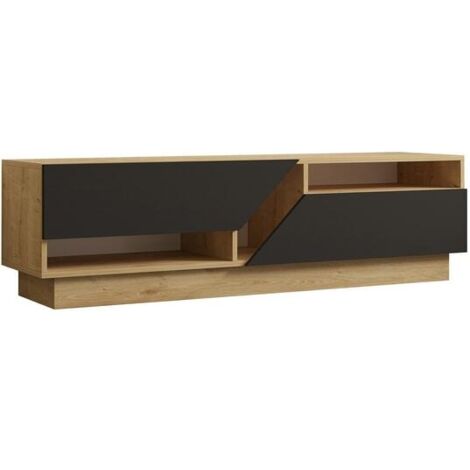 Meuble TV tiroirs trapèze 160cm Magnifikal Chêne clair et Gris (1/5)