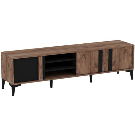 Meuble Tv Farfollo L180cm Bois foncé et Anthracite (1/5)