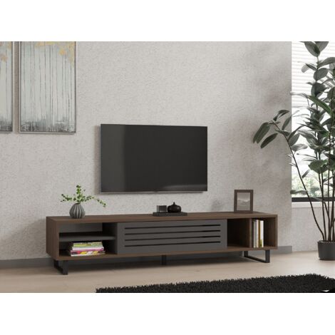 Meuble TV Vadomi L160cm Bois foncé et Anthracite (1/4)