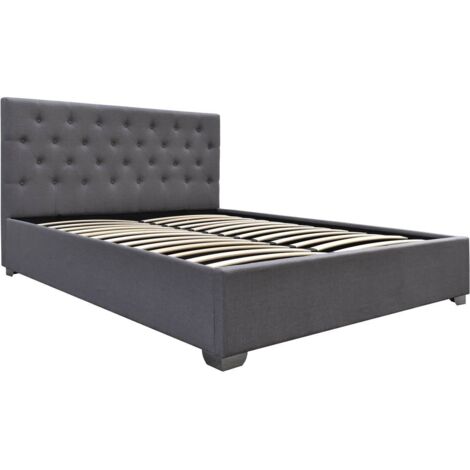 Habitat Et Jardin – Lit coffre 140 × 190 cm gris – Tête de lit matelassée – Rangement sous sommier à lattes – Poids maximum 240 kg (1/4)