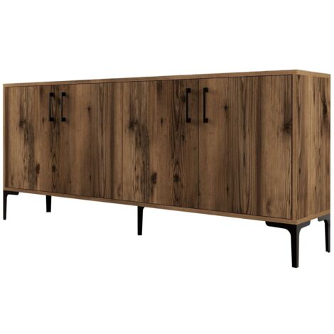 Buffet bas 4 portes Vranus 180cm Bois Naturel et Métal Noir (1/5)