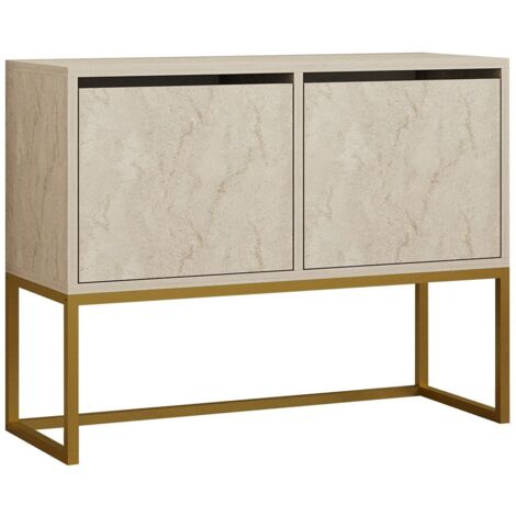 Cotecosy – Buffet en bois Zermat – 90 x 34 x 70 cm – 2 étagères, 2 portes – Couleur travertin, structure en bois durable (1/5)