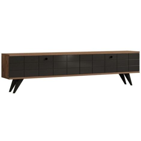 Meuble TV contemporain 2 portes Sassox L160cm Bois foncé et Anthracite (1/5)