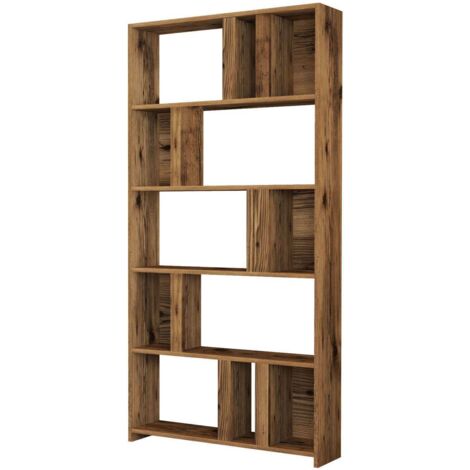 Cotecosy – Bibliothèque en aggloméré marron 180 cm – 90 cm de long – 20 cm de profondeur – 5 étagères – Finition noyer – Fixation murale incluse