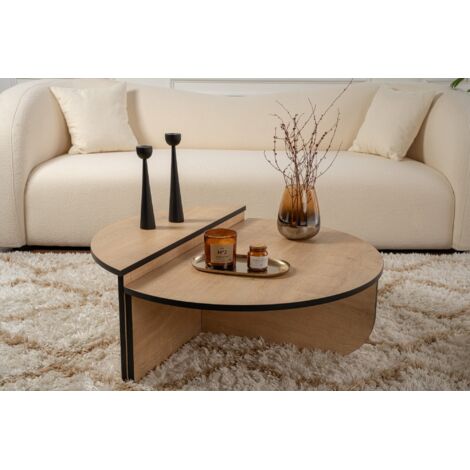 Calicosy – Table basse gigogne en bois chêne à miel 90 x 60 x 30 cm – Design moderne pour salon – Panneaux de particules mélaminés (1/5)