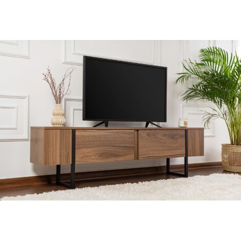 Meuble TV en bois noyer 180 x 30 x 50 cm – Design industriel élégant – 4 portes et étagères – Panneaux de particules mélaminés (1/7)