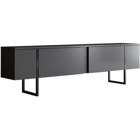 Cotecosy – Meuble TV en bois anthracite 180 x 30 x 50 cm – Design industriel avec pieds en métal – Panneaux de particules mélaminés 18 mm (1/8)