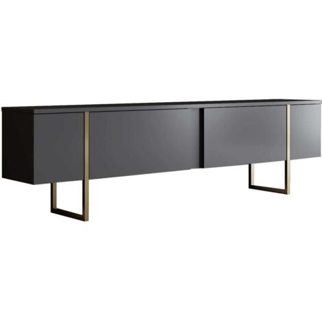 Cotecosy – Meuble TV en aggloméré mélaminé 180x30x50 cm – Pieds métal noir mat – Rangement élégant pour appareils électroniques (1/10)