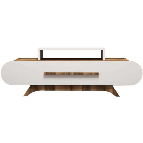 Cotecosy – Meuble TV en bois noyer 145 x 36,8 x 49,8 cm – Meuble TV avec pieds – 2 portes et 4 étagères – Design moderne et élégant